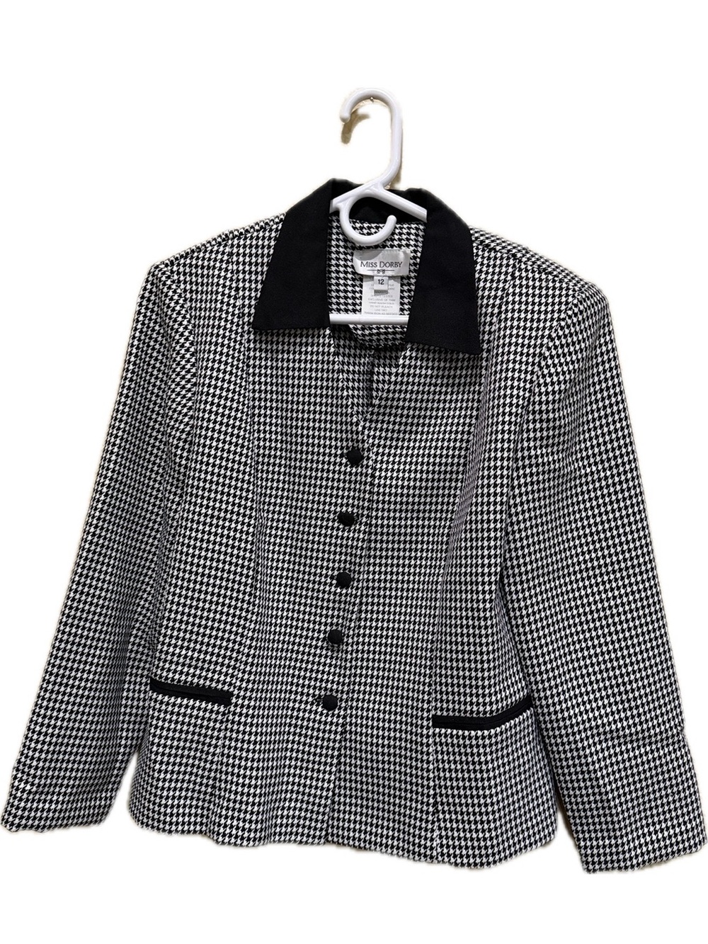 Vtg Miss Dorby Houndstooth Blazer with Contrast Trims - Women’s size 12 EUC